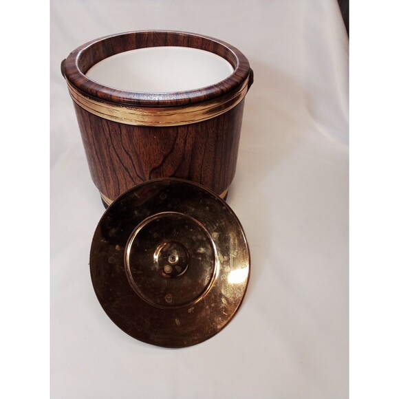 Shelton Ware NYC Vintage Wood Look Gold Trim Ice Bucket Needs TLC Worn - Picture 7 of 16